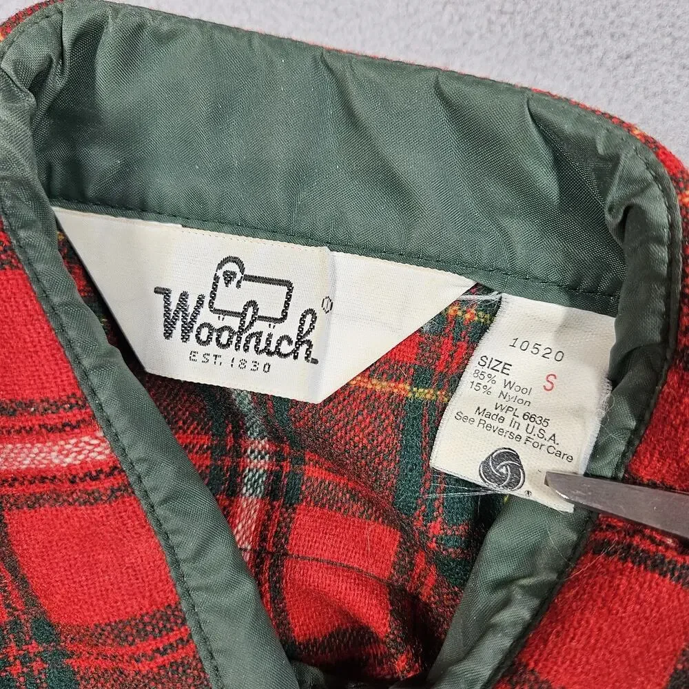 Vintage Woolrich Shirt Mens Small Button Down Wool Blend Shacket‎ Red Green USA